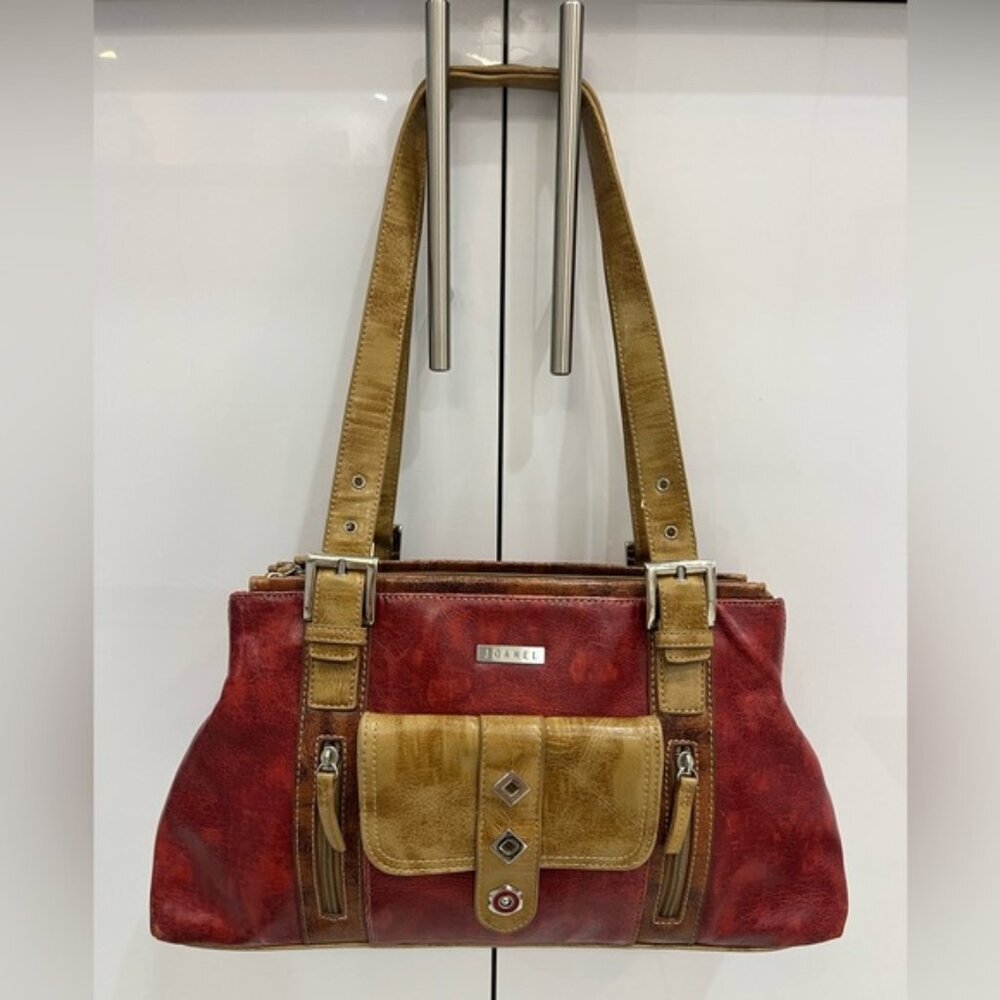 Vintage Joanel Y2K Shoulder Bag Distressed Red Camel Colorblock